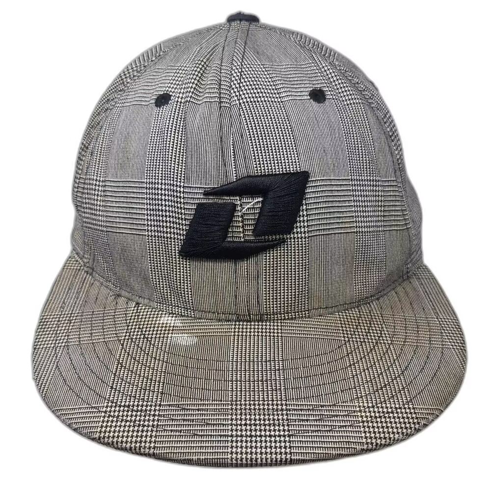 One Industries Plaid Baseball Cap Gray Black XL Hat Flexfit Embroidered Logo